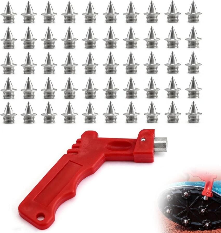 50 Stuks 7mm Vervangspikes van RVS met Spikes Verwijderaar Antislip voor Atletiek Rennen en Schoenen voor Kinderen en Volwassenen