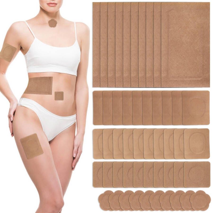 50 stuks Castor Oil Pack Wrap Set Zelfklevend Lekvrij Castoroliepleisters voor Navel Armen Nek Taille en Voeten Biologisch Katoen Warm & Koud Kompres Patches