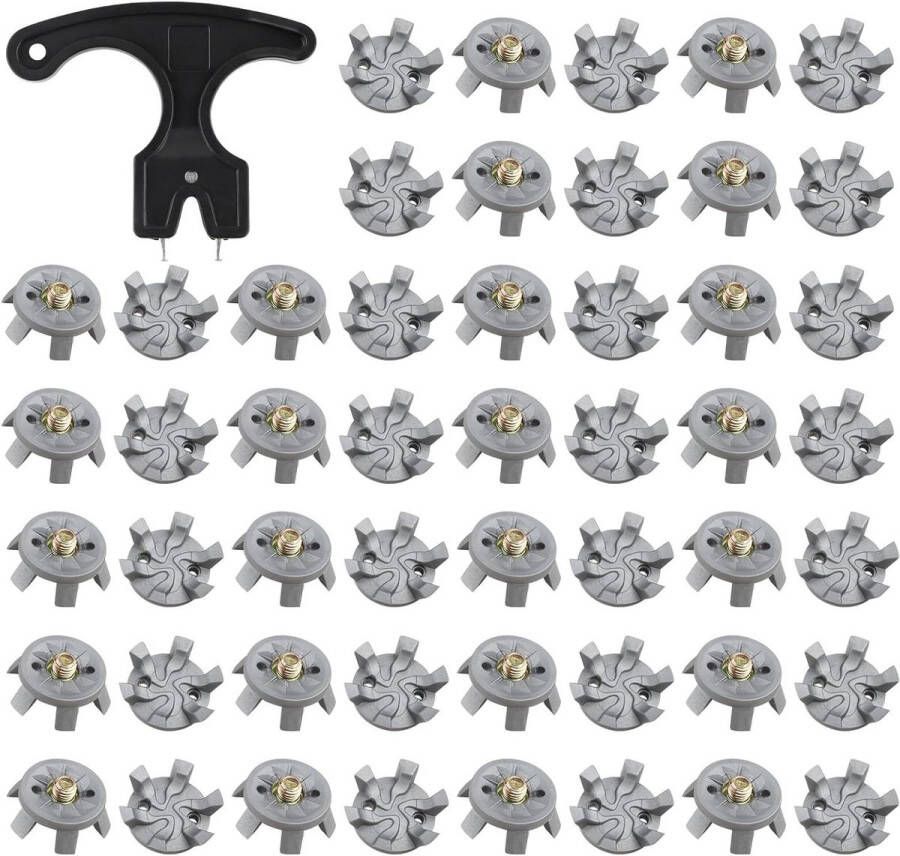 50 Stuks grijze vervangende golfschoen spikes met sleutel 6 mm diameterschroef voor golfschoenen geschikt voor outdoor golfactiviteiten