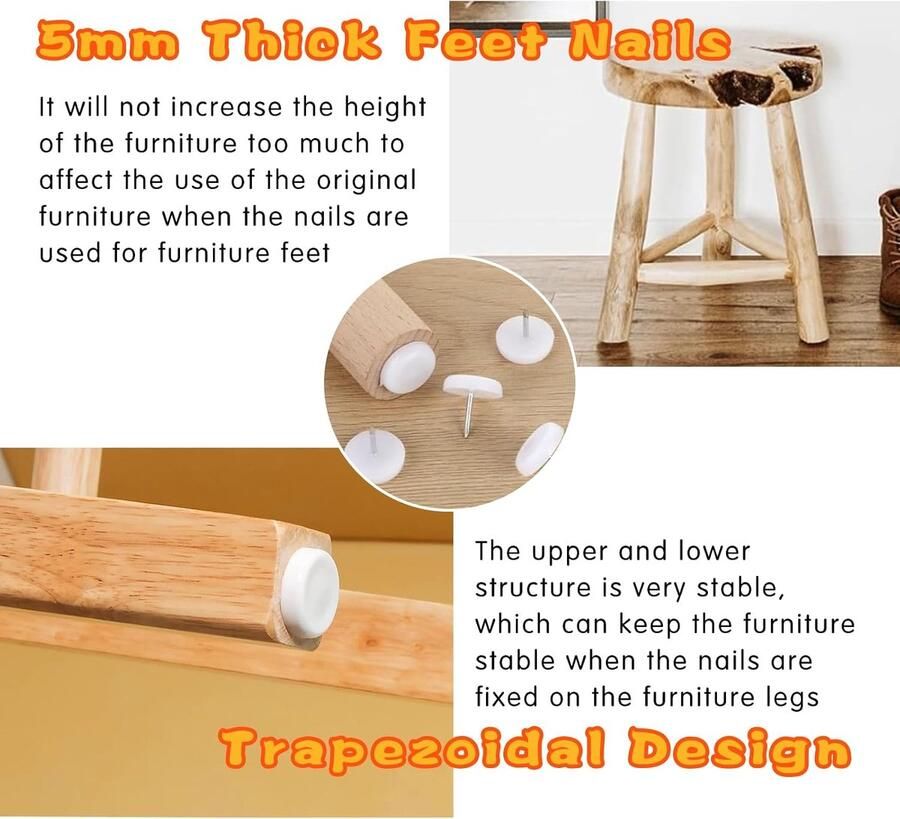 50 stuks meubelglijders van kunststof voor stoelen dikte 5 mm kunststof spijkers stoelglijders voor ongevoelige vloeren meubels stoelen en tafelpoten gemakkelijk te verplaatsen meubels