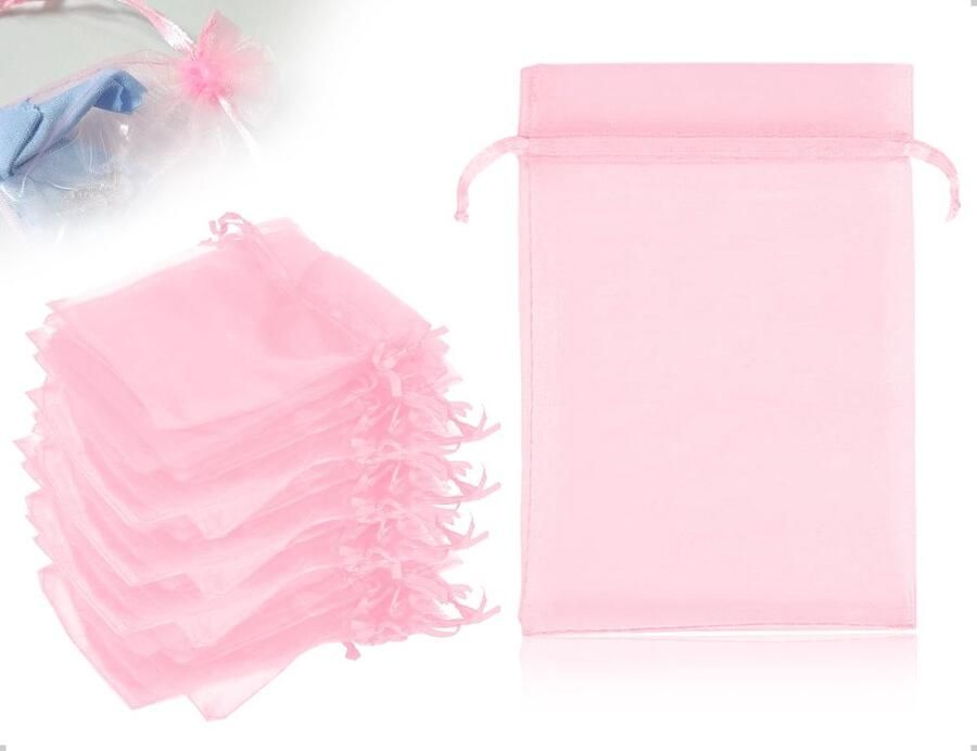 50 stuks organzazakjes kleine sieradenzakjes met trekkoord te gebruiken voor bruiloft festival feest verjaardag snoep lavendel cosmetica snoep ringen (roze)