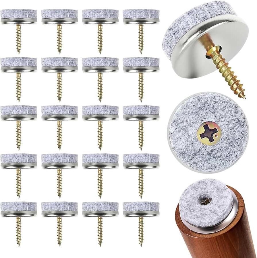 50 Stuks Viltglijders Schroeven met Schroef Rond Ø24 mm Stoel- en Meubelglijders Anti-Kras Vloerbeschermers Stevig en Duurzaam Vilt Ideaal voor Parket Laminaat en Tegels (24mm)