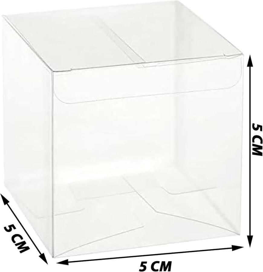 50 vierkante doosjes van pvc transparant 5 x 5 x voor gastgeschenken etui bruiloft doop afstudeerfeest kunststof tafelkaarten
