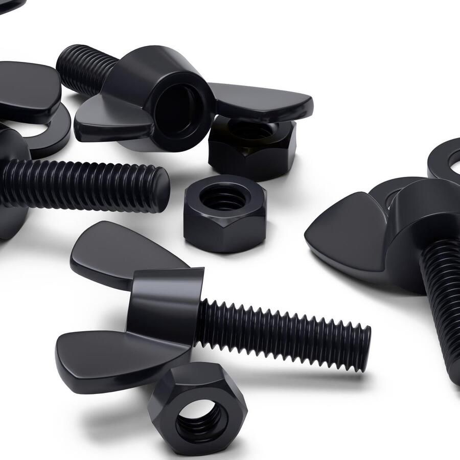 50 zwarte nylon vlinderschroeven M6 x 20 mm met moeren en sluitringen