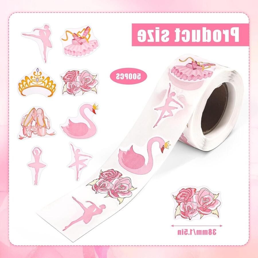 500 Stuks Roze Ballet Stickers voor Meisjes Dansstickers Ballerina Decoraties voor Laptop Fles Bagage en Verjaardagsfeestjes