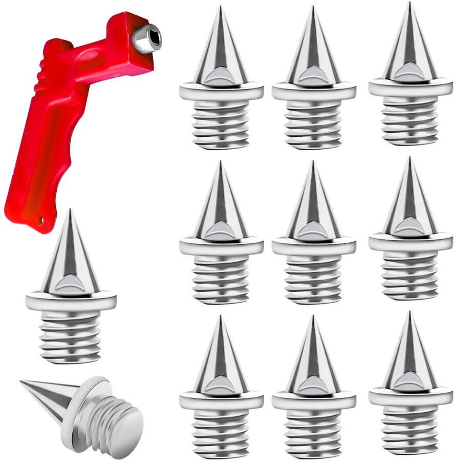 50st 6mm Track Spikes Tool met 1st Spiessleutel Crosscountry Spikes Piramide-Spikes voor Trainingsschoenen Sportschoenen Joggen Hardlopen (Zilver)