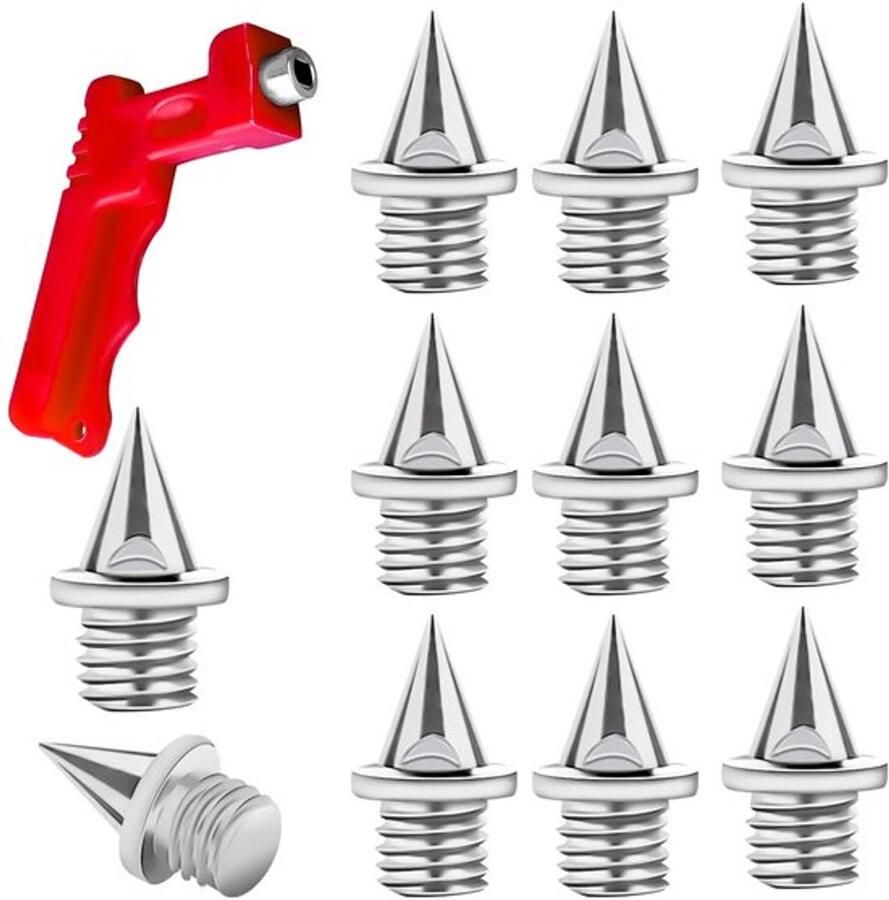 50st 6mm Track Spikes Tool met 1st Spiessleutel Crosscountry Spikes Piramide-Spikes voor Trainingsschoenen Sportschoenen Joggen Hardlopen (Zilver)