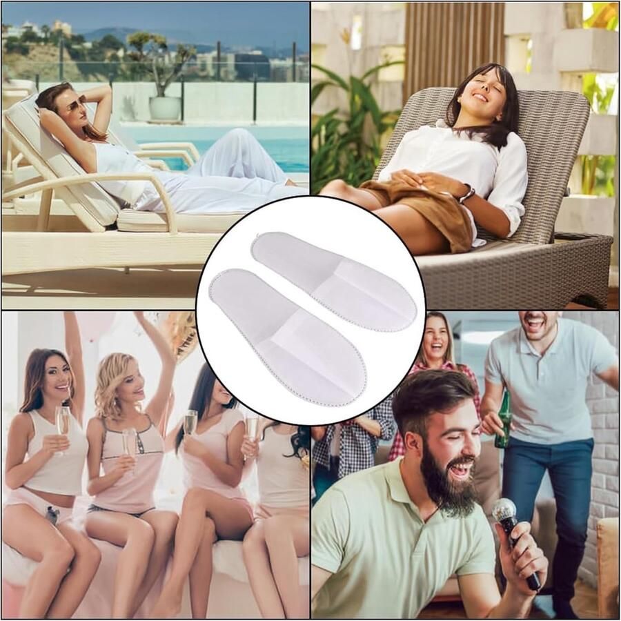 6 antislip wegwerppantoffels uniseks zacht draagbaar antislip voor thuis spa hotel gasten wit