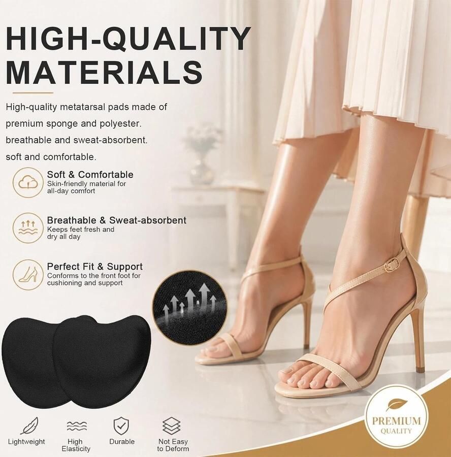 Comfortabele antislip voorvoetkussens voor hoge hakken en sandalen ademend en zelfklevend 6 paar beige voetkussens