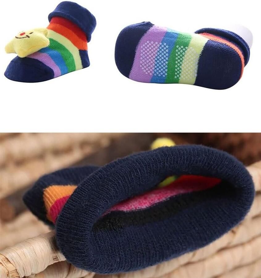 6 paar Baby sokken met anti slip grip katoen 3D dierenmotieven