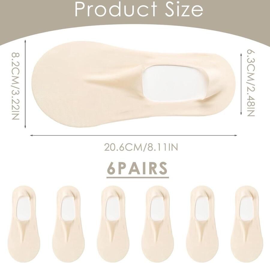 6 paar dames sokken voor loafers en ballerina's ademend en ultralicht anti-slip siliconen