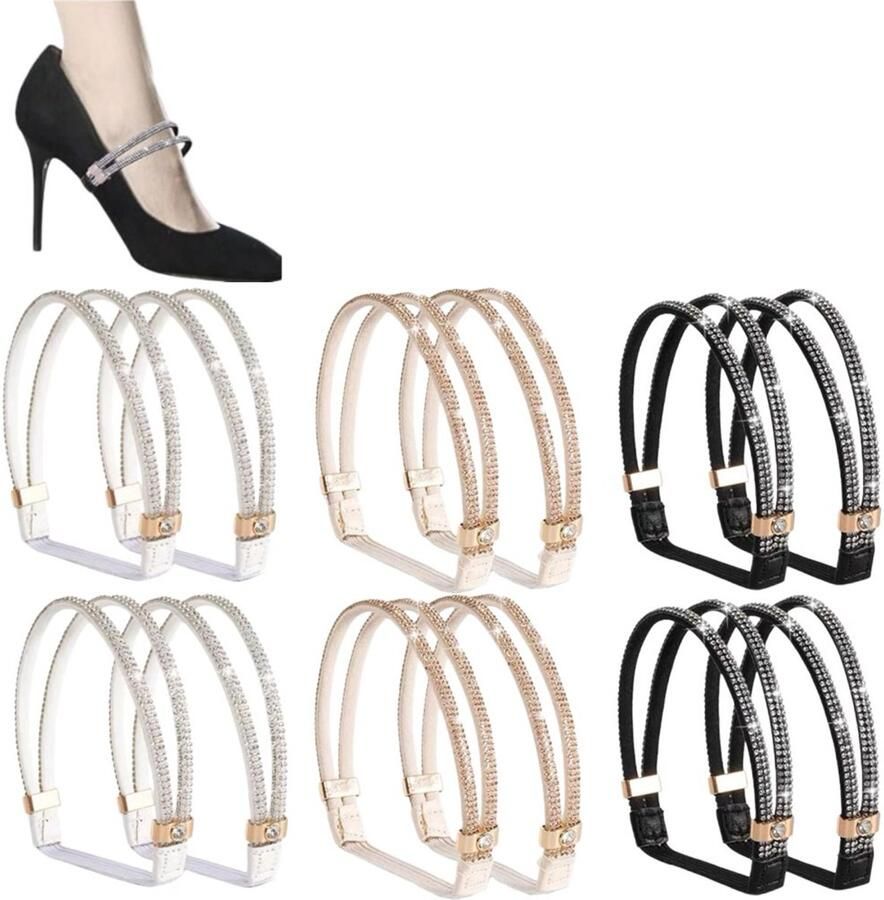 6 paar Elastische enkelbandjes voor hoge hakken Vervangende bandjes voor hoge hakken Antislip Valbestendig Verwijderbaar Zwart wit champagne One size fits all Past op hoge hakken en sandalen