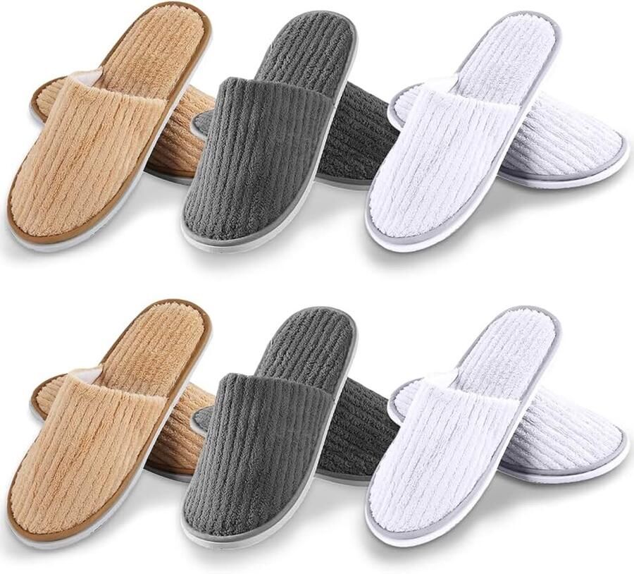 6 paar gastenpantoffels hotelpantoffels universele x badstof pantoffels wegwerp gesloten wasbaar antislip koraalvlies voor gebruik op reis thuis hotel Borwn