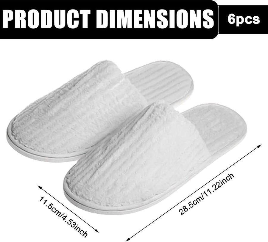 6 paar gastenpantoffels hotelslipper: universele x badstofslippers pantoffels met gesloten wasbaar antislip koraalvlies tenen voor spa feest gasten hotel (wit)