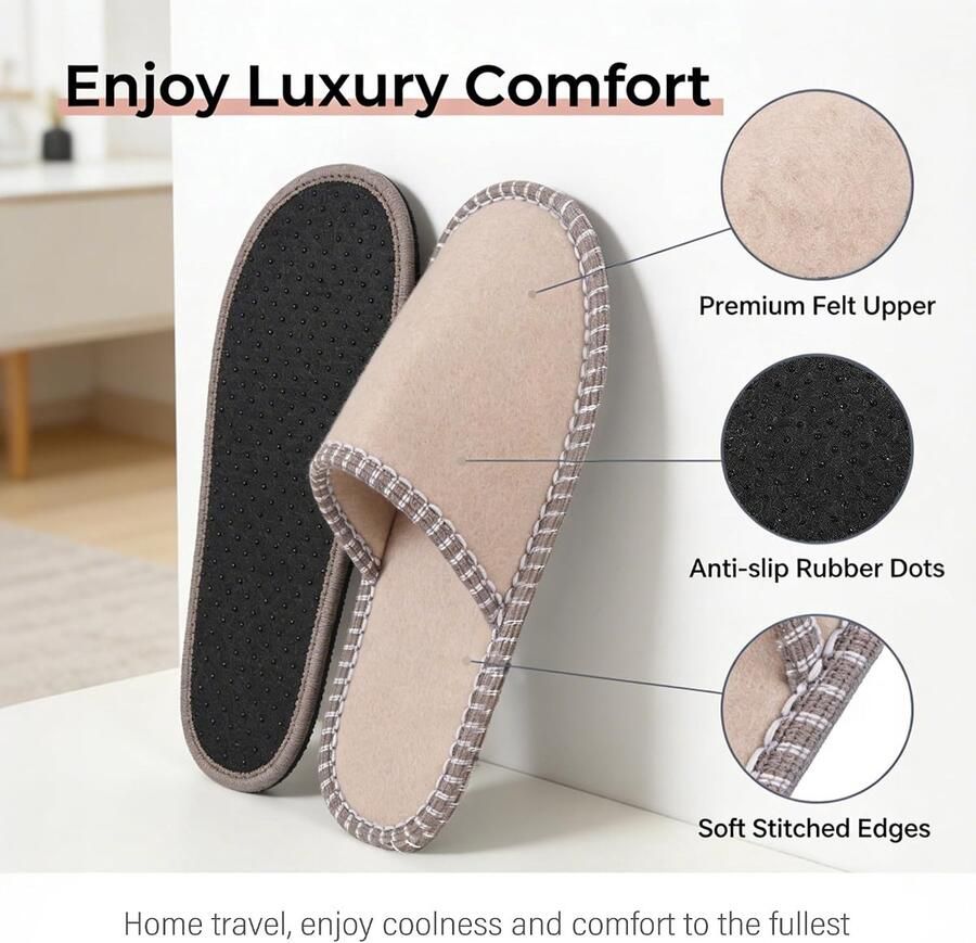 6 paar gastenpantoffels vilten pantoffels met opbergtas reispantoffels meerkleurig antislipzool uniseks voor bezoeker hotel spa thuis feest bruiloft