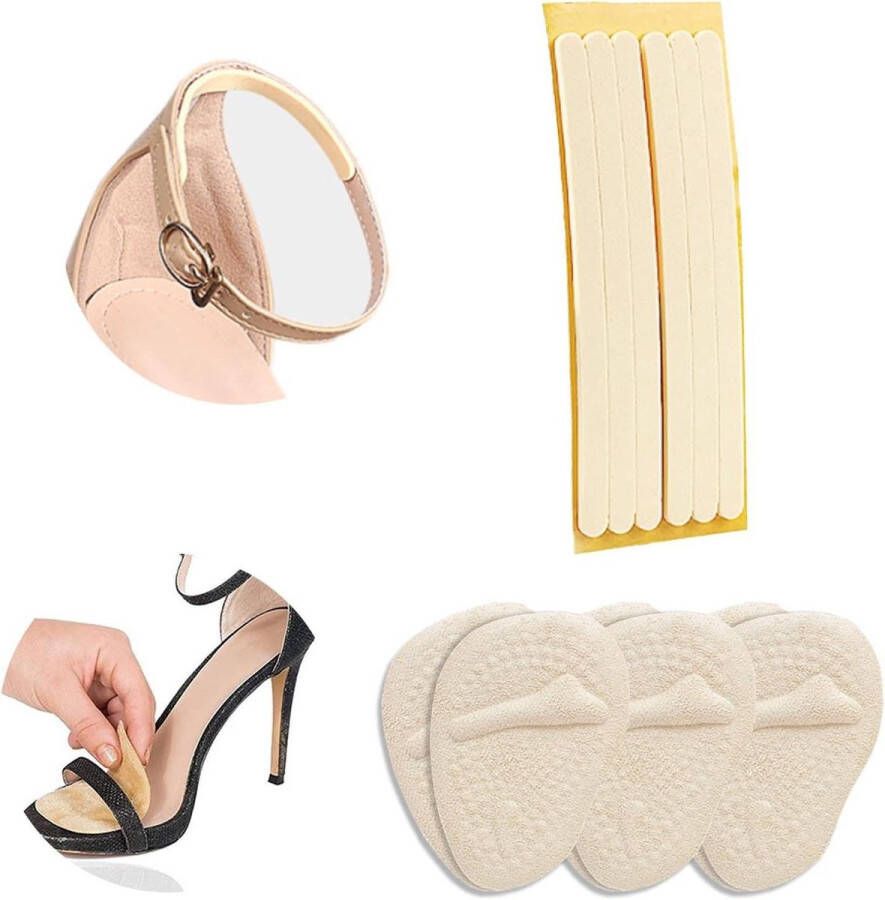 6 paar hoge hielkussens met riemkussen en hielpads Voorkom hielpijn en blaren geschikt voor hoge hakken en sandalen (beige)
