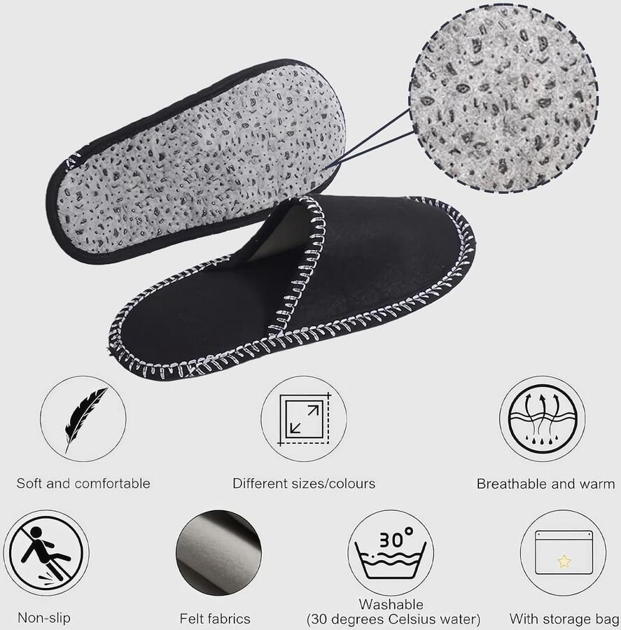 6 paar hoogwaardige gastenpantoffels vilt antislip zool pantoffels gastenpantoffels bezoekershuizen set vilten pantoffels met opbergtas