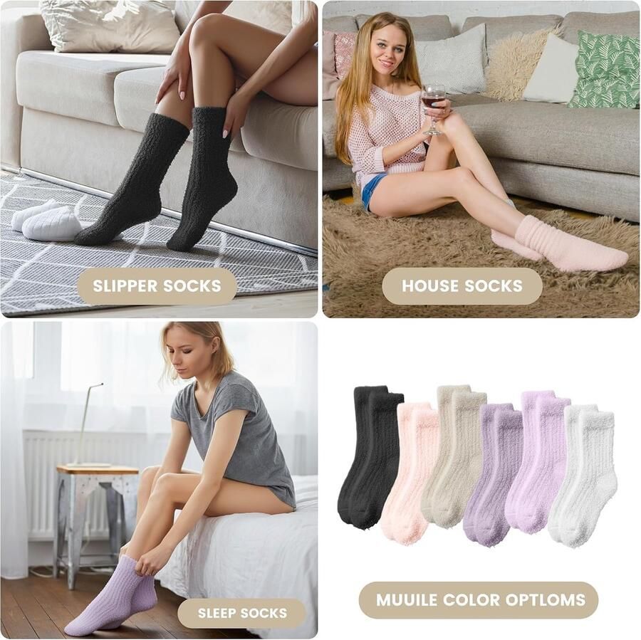 6 paar knuffelsokken dames 39-42 dikke sokken warme sokken dames stoppersokken Fluffy Socks knuffelsokken dames 35-38 slaapsokken wintersokken bedsokken pluizige sokken