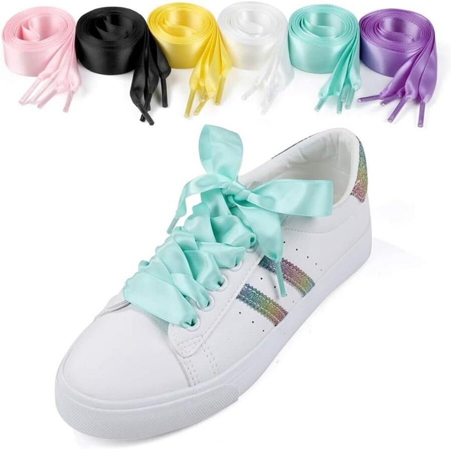 6 Paar Platte Satijnen Schoen- & Sneaker Veters Breed en Waterdicht