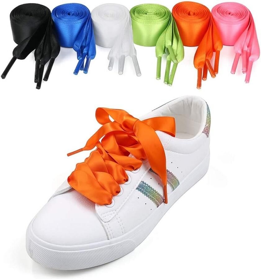 6 Paar Platte Satijnen Schoenenveters Breed en Waterdicht voor Sneakers Sportschoenen en Laarzen
