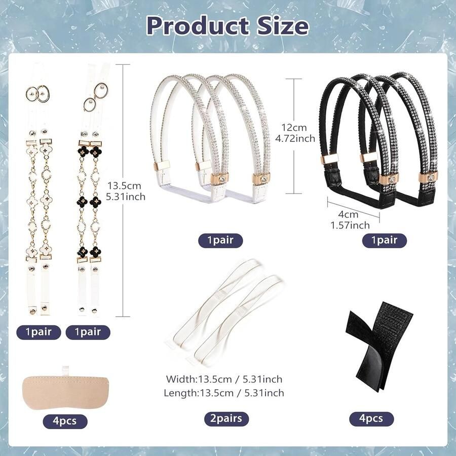 6 Paar Schoenriemen voor Hoge Hakken Zwart Wit Transparant met Strass Verwijderbare Bandjes voor Pumps en Sandalen Ideaal voor Stilettos en Party Outfits