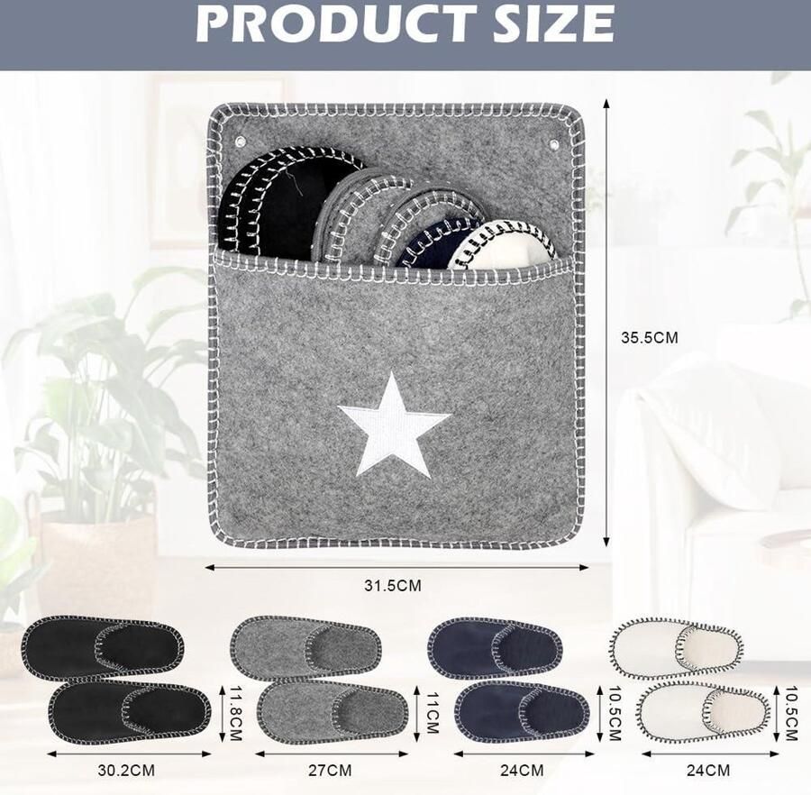 6 paar vilten antislip gastenpantoffels met opbergtas comfortabel en uniseks pantoffelset met antislip zool