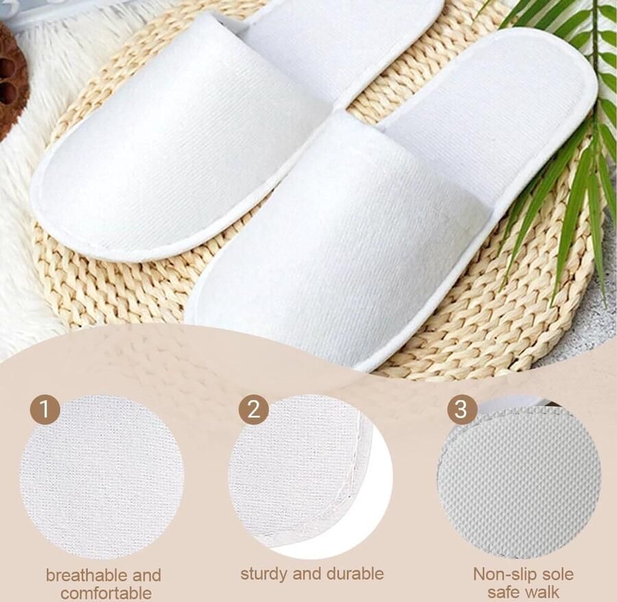 6 paar wegwerp-pantoffels uniseks wasbaar gastenpantoffels comfortabel zacht antislip voor hotels en spa thuis op reis (wit)