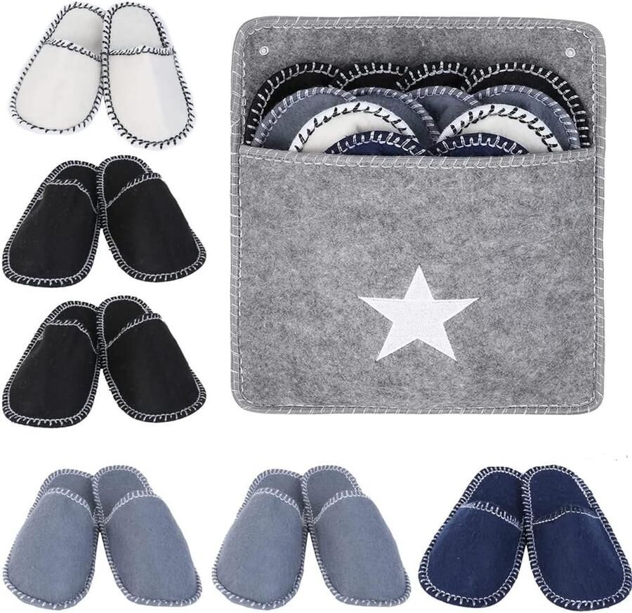 6 paar wegwerppantoffels van vilt fleece draagbaar wasbaar antislip voor familie spa gasten hotels reizen beige maat XS breed voor en