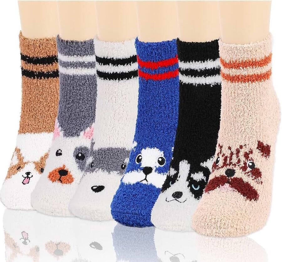 6 paar wollige hondensokken winter warme gezellige knuffelsokken schattige dieren grappige cadeausokken superzachte pantoffelsokken bedsokken voor nen en Meerkleurig
