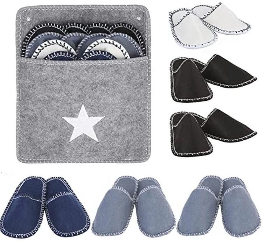 6 Pairs of Felt Guest Slippers Non-Slip Guest Slippers with Storage Bag for and Children Ideal for Family Hotel Travel