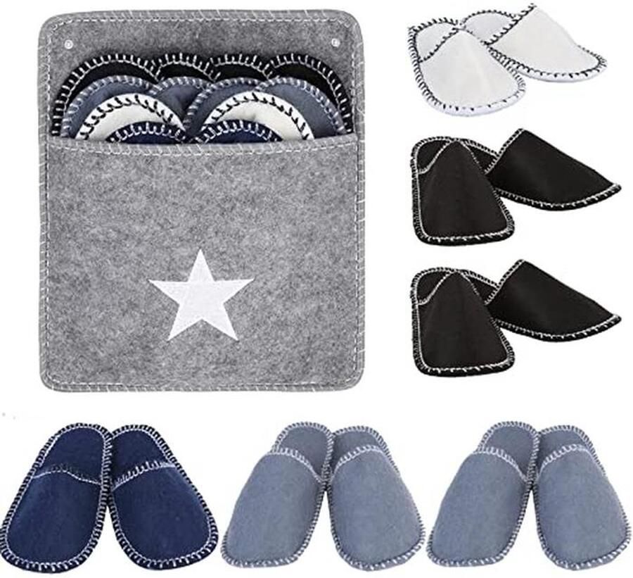 6 Pairs of Felt Guest Slippers Non-Slip Guest Slippers with Storage Bag for and Children Ideal for Family Hotel Travel