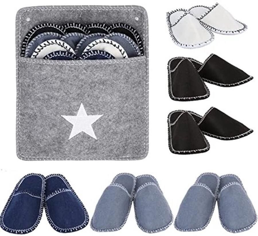 6 Pairs of Felt Guest Slippers Non-Slip Guest Slippers with Storage Bag for and Children Ideal for Family Hotel Travel