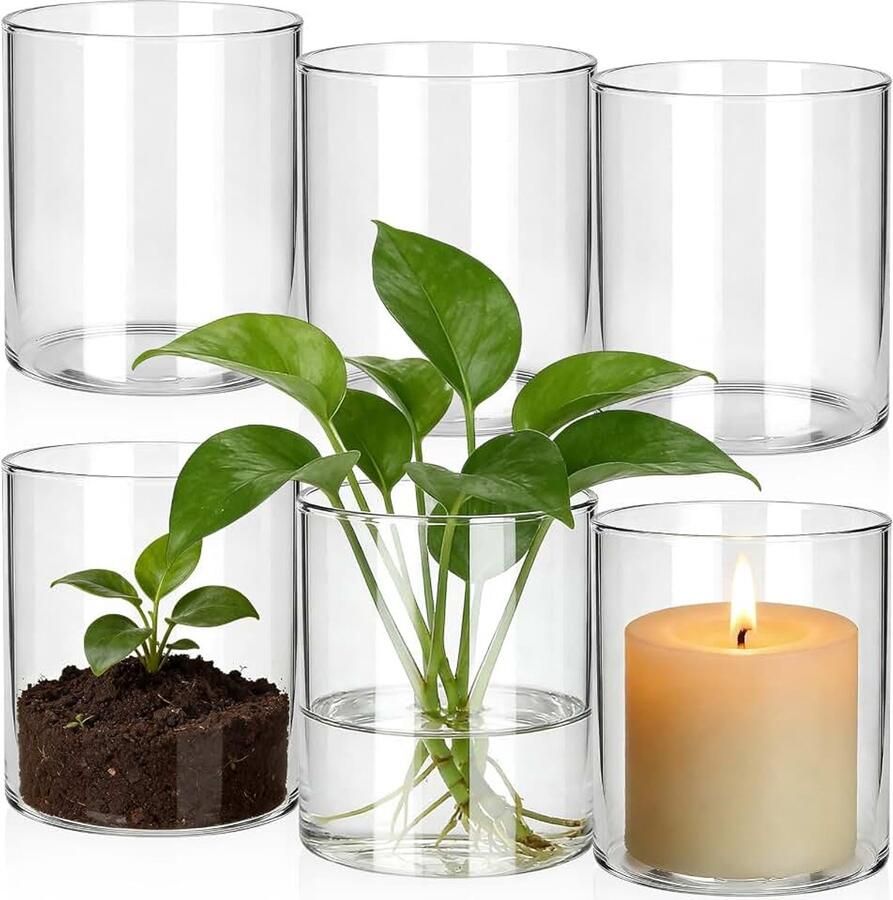 6 stuks 10 x kleine cilinderglazen vaas ronde glazen cilindervazen voor tafeldecoratie multifunctionele glazen vazen kaarsenglazen van glas heldere bloemenvaas voor bruiloft woonkamer