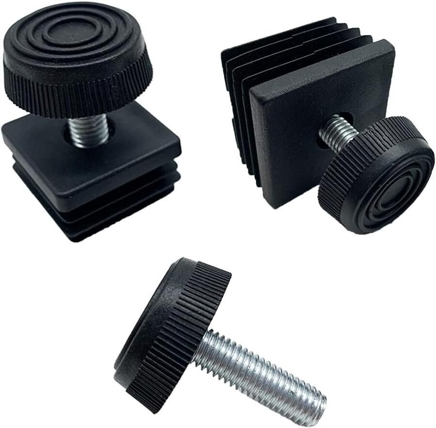 6 stuks buisstoppen vierkant M8 schroefdraadstop kunststof vierkante lamellenstop vierkante buisstoppen met meubelpoten stelvoet instelbaar schroefvoet meubelvoet eindkap 40 x mm