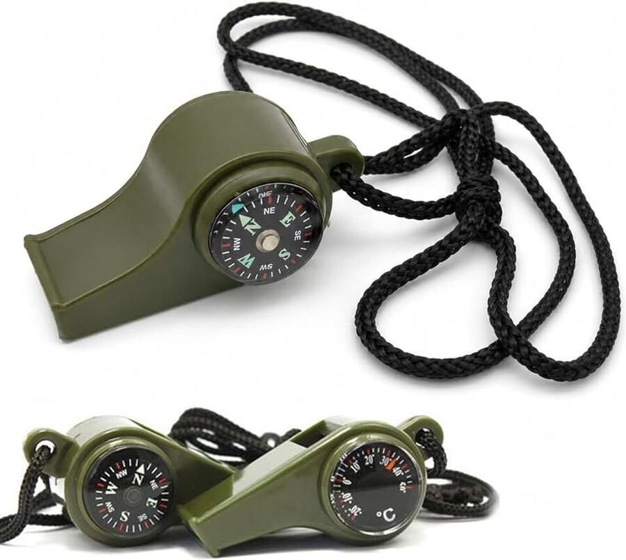6 stuks fluiten 3 stuks 3-in-1 kompas met trilfluitje en thermometer mini-zakkompas helder geluid met sleutelkoord voor outdoor wandelen kamperen bergbeklimmen (groen)
