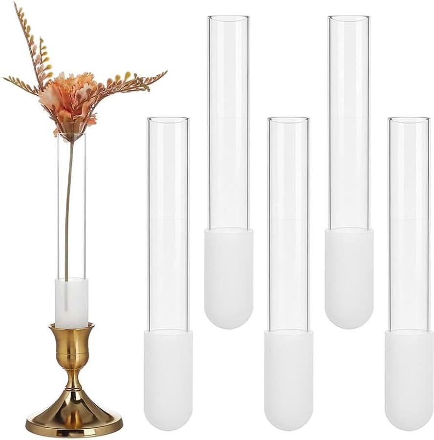 6 stuks glazen knopvaas 18 mm diameter taps toelopende basis vaas voor kandelaars met 6 stuks siliconen hoes voor bloem kandelaar tafelcapes bruiloften woondecoratie 205x20mm