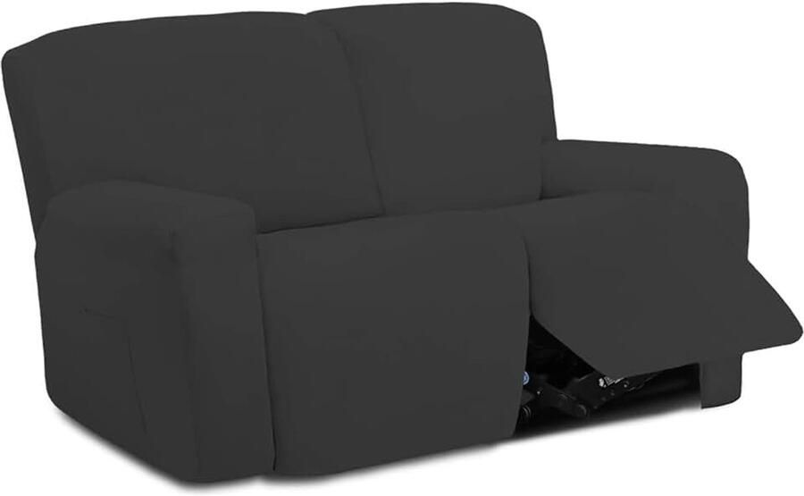 6 stuks microvezel stretch sectionele fauteuil sofahoes zacht getailleerde fleece 2-zits bankhoes wasbare meubelbeschermer met elasticiteit voor kinderen (ligstoel loveseat donkergrijs