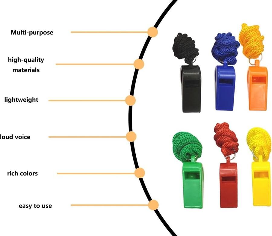 6 stuks trillerpfeife plastic fluiten met sleutelband luide toon sportscheidsrechtersfluit sportfluit voor training overlevingsnoodgevallen sport voor trainers scheidsrechters