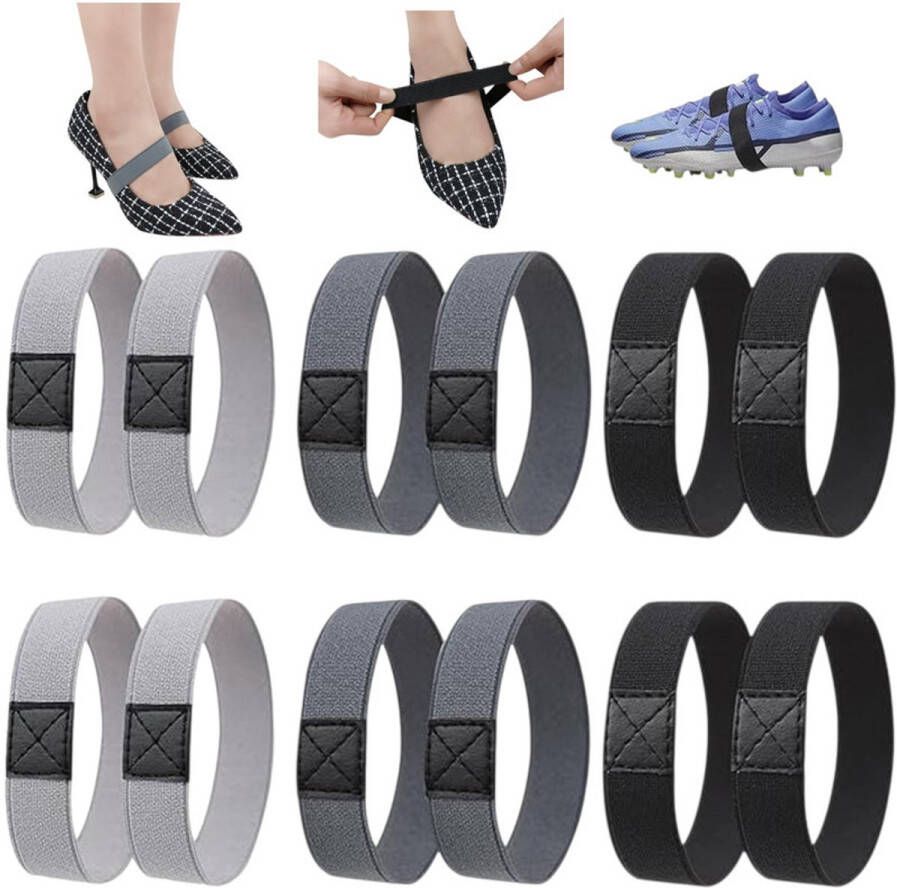 6 stuks Women's Lace-Up Laces for High Heels Prevent Heels from Falling Flat Elastic Straps for Soccer Shoes Black + Light Gray + Dark Gray Prevent Loosening Suitable for Soccer Shoes and High Heels