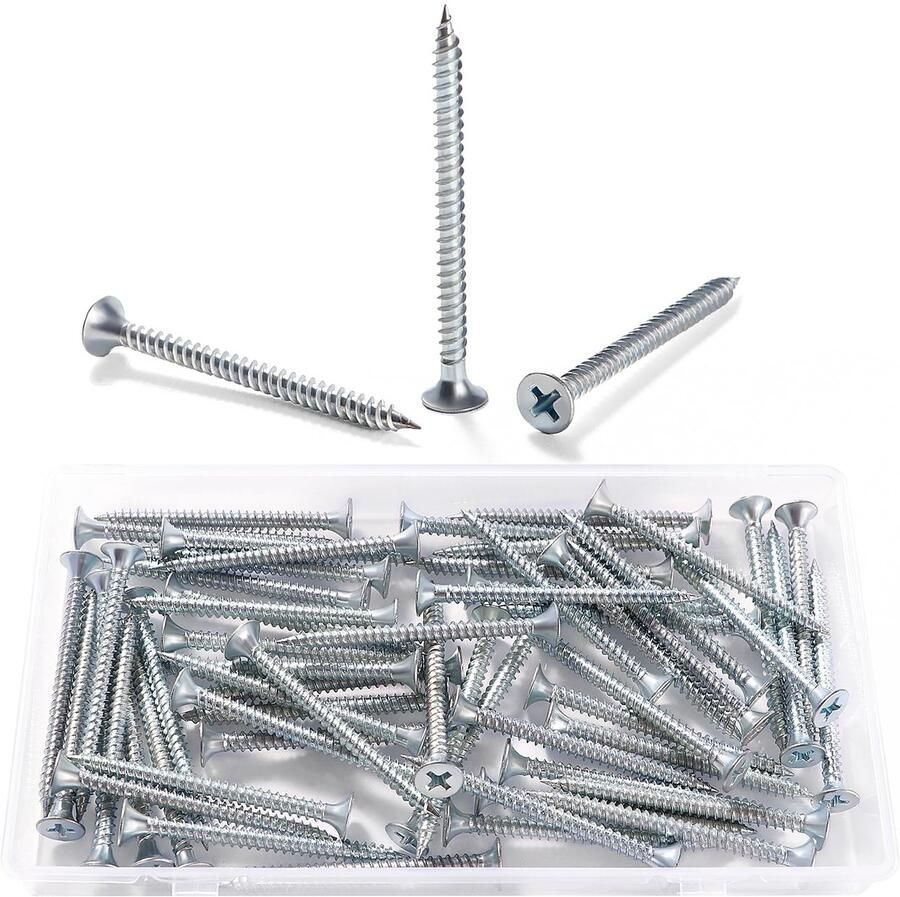 60 Stuks M3.5 * 50 mm Gipsplaatschroeven met Grove Schroefdraad Kruiskopschroeven Zelftappende Houtschroeven voor Gipsplaat Zilver