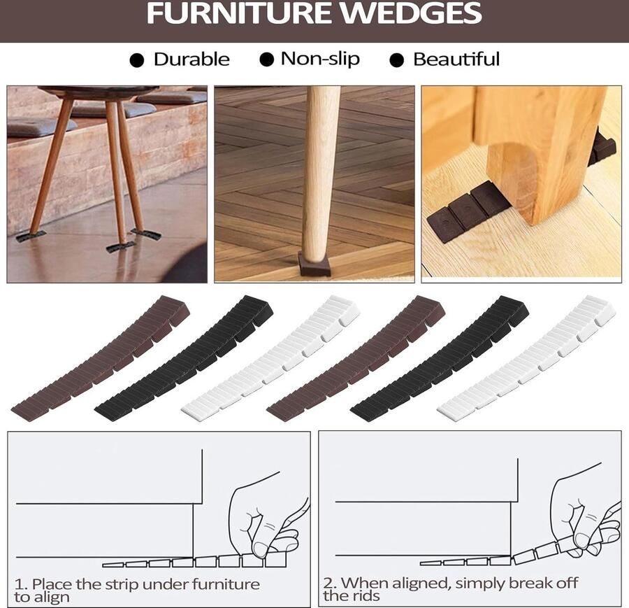 60 Stuks Meubelwiggen Kunststof Onderlegwiggen Kleine Wiggen Compensatiewiggen Nivelleringsonderleggers Voor Meubels Kast Commode Wit Zwart Bruin
