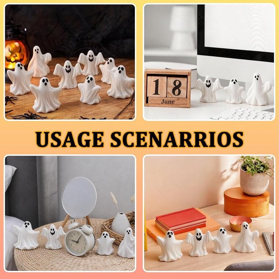 60 stuks wit mini-spookbeeld gotische esthetische beeldjes verrast griezelig hars ornament voor Halloween feest spookhuis tafeldecoratie - Foto 2