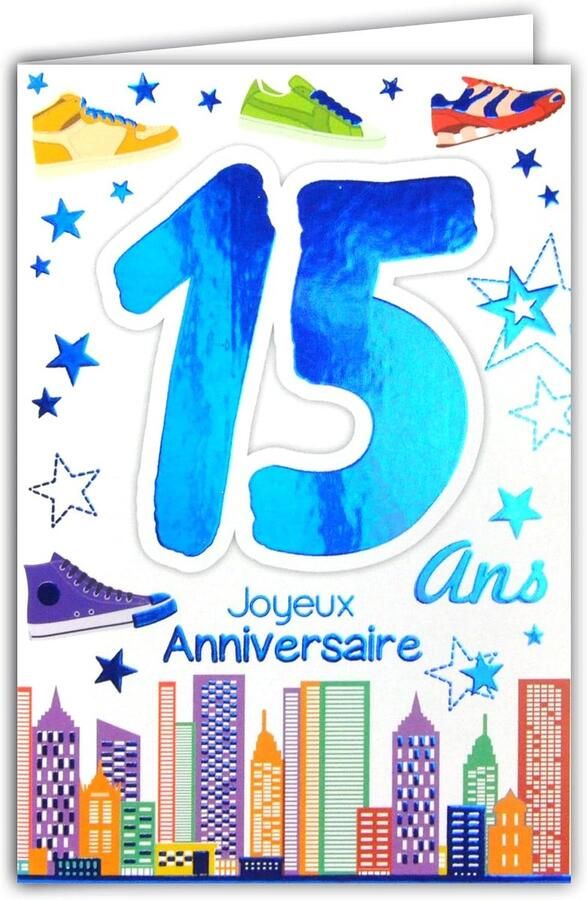 69-2115 kaart motief Joyeux Anniversaire voor en sneakers sterren