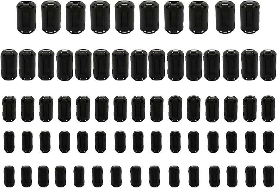 70 stuks ferrieten clip-on ferriet ring kern RFI EMI ruisonderdrukking kabelclip voor 3 5 mm 5 mm 7 mm 9 mm 13 mm binnendiameter tv's luidsprekers radio audioapparatuur geluidsonderdrukker