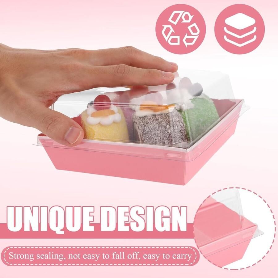75 stuks taarttransportdozen karton 13 5 x 12 5 x taartbox karton cupcake-transportbox taartdoos met deksel bento taartbox voor cake sandwiches macaron koekjes (roze)