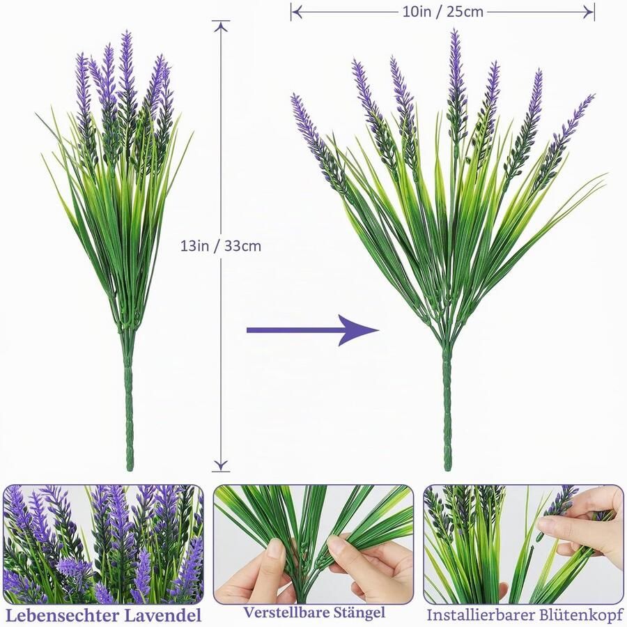 8 bundels kunstplanten buiten nep aapgras met bloemen UV-bestendig faux lavendel planten groene struiken voor tuin terras balkon raam hangende plantenbak woondecoratie