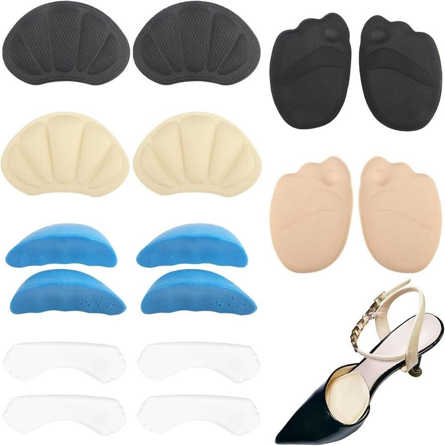 8 Paar Hielkussentjes voor Losse Schoenen Zelfklevende Middenvoetsbeentjes Antislip Oplossing voor Voetpijn en Blaren in Sneakers Hakken en Laarzen