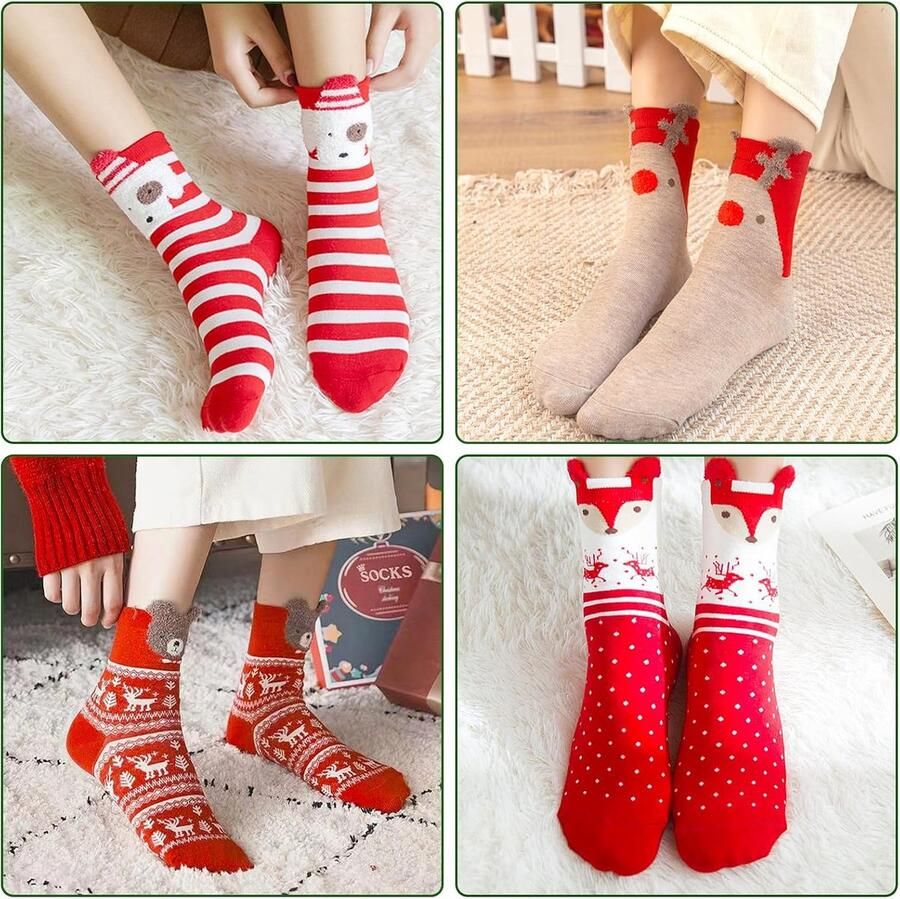 8 paar kerstsokken nieuwigheid schattige sokken warm zacht katoen knuffelig Kerstmis winter slippers sokken set voor kerstman rendier patroon Kleurmengeling. One size