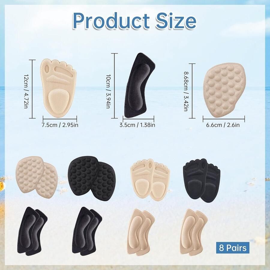 8 Paar Voorvoet Pads Comfortabele Kussentjes voor Hoge Hakken Schuimstof Balkussens voor en Ideaal voor Pumps Sneakers en Sandalen