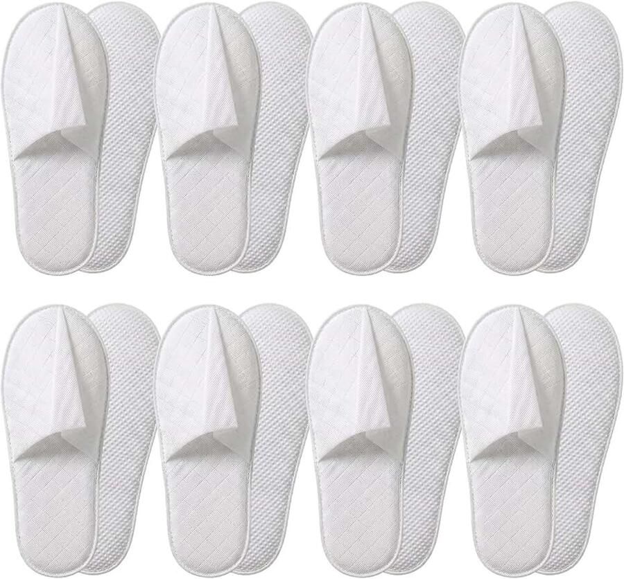 8 paar wegwerp-gastenpantoffels met antislipzool wegwerp-pantoffels 5 mm van vliesstof voor hotel B & B thuis en reizen eenheidsmaat wit